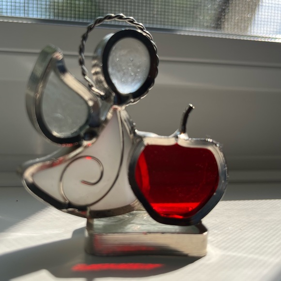 Small stained glass angel teacher with apple - Picture 3 of 5